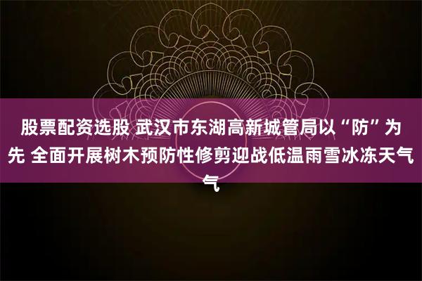 股票配资选股 武汉市东湖高新城管局以“防”为先 全面开展树木预防性修剪迎战低温雨雪冰冻天气